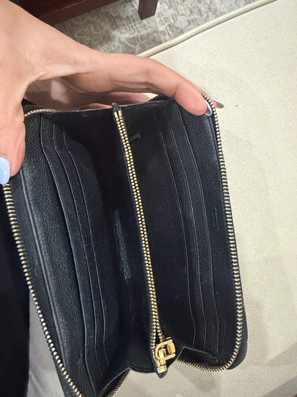 Prada Black Pebbled Leather Zip-Around Wallet with Gold Logo - Picture 2 of 4